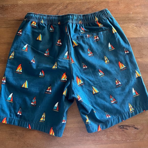 Forever 21 Short Mens Small Blue Boats Drawstring Elastic Waist 3 Pocket Bottoms - Picture 5 of 6